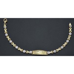 Real 10K Solid Two-tone Gold 7 XO Love Heart Engravable ID Bracelet 4.6gr